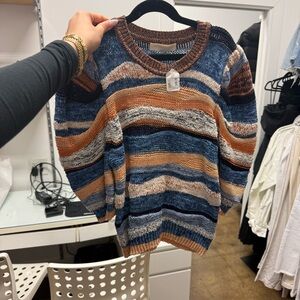 Ulla Johnson Blue and Brown Striped Crewneck Sweater